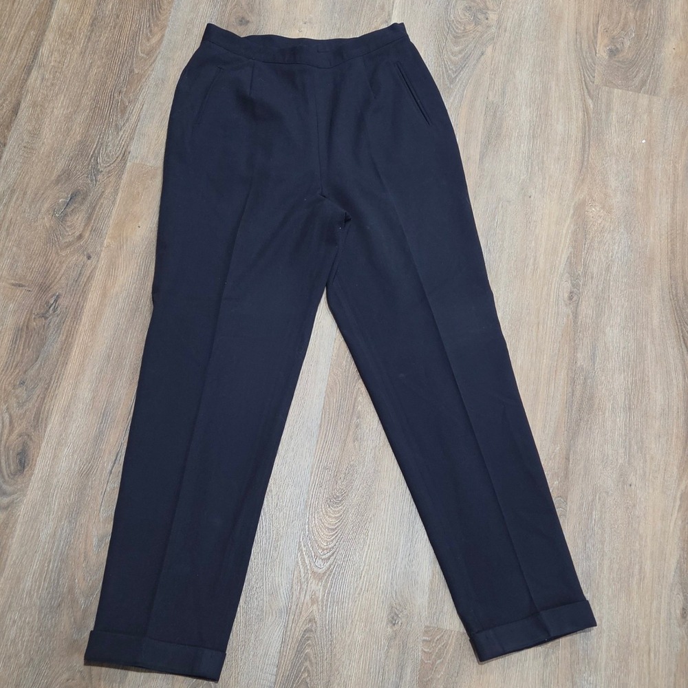 Lauren Ralph Lauren Navy Blue Virgin Wool Blend Cuffed Dress Pants Size 12